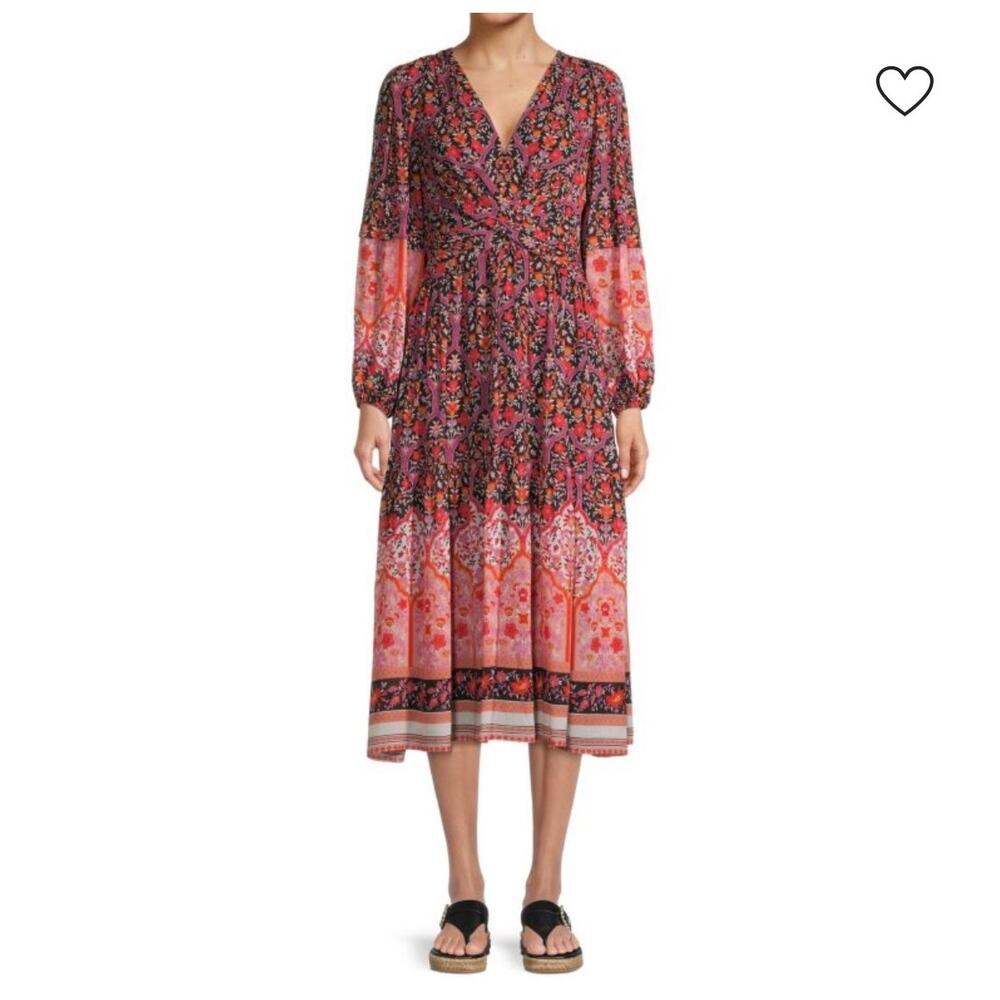 Kobi Halperin Skye Floral Border Crossover Tiered Print Midi Dress Size M